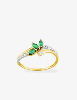 Bague or jaune 750 ‰, émeraudes, oxyde de zirconium et rhodium SO OR