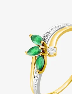 Bague or jaune 750 ‰, émeraudes, oxyde de zirconium et rhodium SO OR