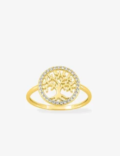 Bague or jaune 375 ‰, oxydes de zirconium et rhodium avec motif "arbre de vie" SO OR