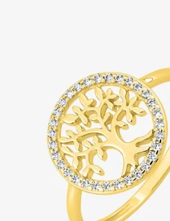 Bague or jaune 375 ‰, oxydes de zirconium et rhodium avec motif "arbre de vie" SO OR