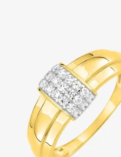 Bague or jaune 375 ‰ oxydes de zirconium et rhodium SO OR
