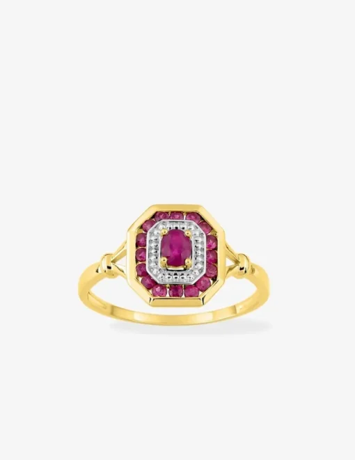 Bague or jaune 750 ‰, rhodium et pavage rubis SO OR