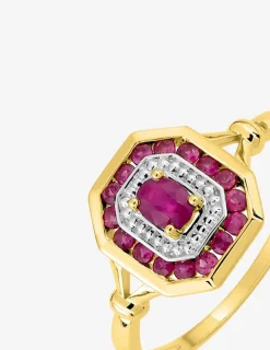 Bague or jaune 750 ‰, rhodium et pavage rubis SO OR