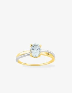 Bague or jaune 750 ‰, rhodium et aigue-marine SO OR