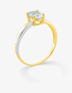 Bague or jaune 750 ‰, rhodium et aigue-marine SO OR