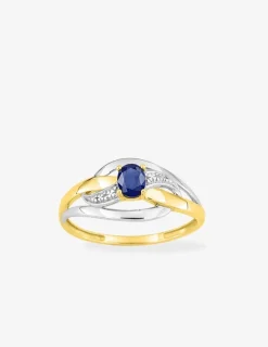Bague or jaune 750 ‰, rhodium et saphir SO OR