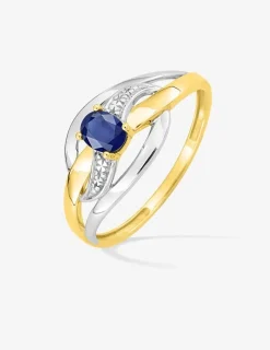Bague or jaune 750 ‰, rhodium et saphir SO OR
