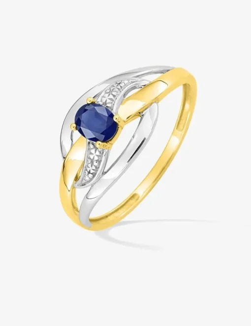 Bague or jaune 750 ‰, rhodium et saphir SO OR