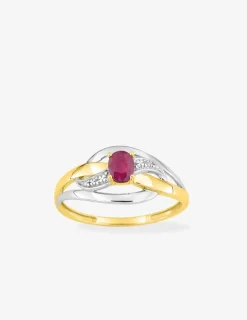 Bague or jaune 750 ‰, rhodium et rubis ovale SO OR