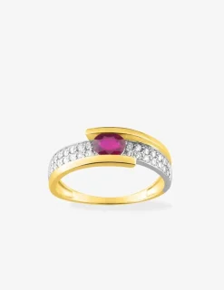 Bague or jaune 750 ‰ rubis, rhodium et oxyde de zirconium SO OR