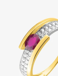 Bague or jaune 750 ‰ rubis, rhodium et oxyde de zirconium SO OR