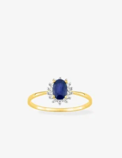 Bague or jaune 750 ‰, saphir, oxydes de zirconium et rhodium SO OR