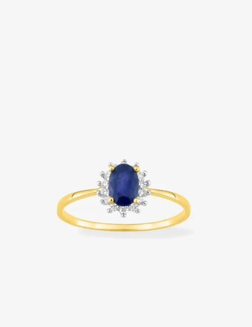Bague or jaune 750 ‰, saphir, oxydes de zirconium et rhodium SO OR