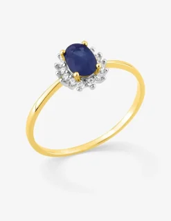 Bague or jaune 750 ‰, saphir, oxydes de zirconium et rhodium SO OR