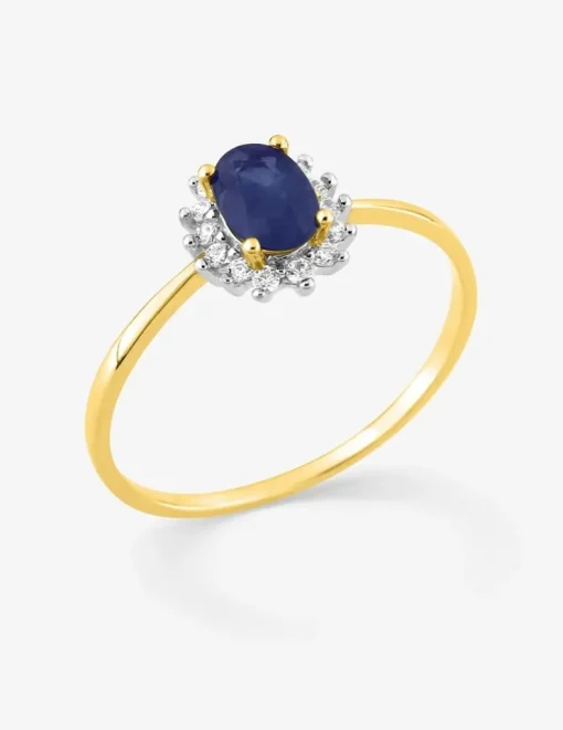 Bague or jaune 750 ‰, saphir, oxydes de zirconium et rhodium SO OR