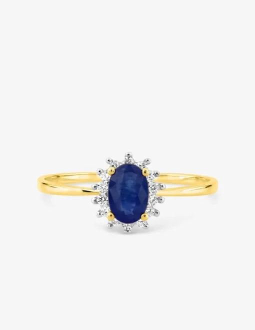 Bague or jaune 750 ‰, saphir, oxydes de zirconium et rhodium SO OR