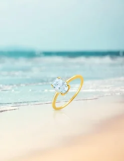 Bague or jaune 375‰, aigue-marine SO OR