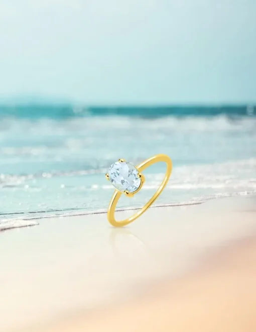 Bague or jaune 375‰, aigue-marine SO OR