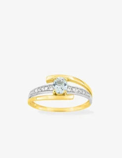 Bague or jaune 375‰, aigue-marine, oxydes de zirconium et rhodium SO OR