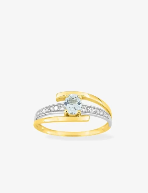 Bague or jaune 375‰, aigue-marine, oxydes de zirconium et rhodium SO OR