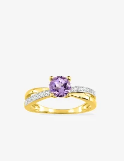 Bague or jaune 375‰, améthyste, oxyde de zirconium SO OR