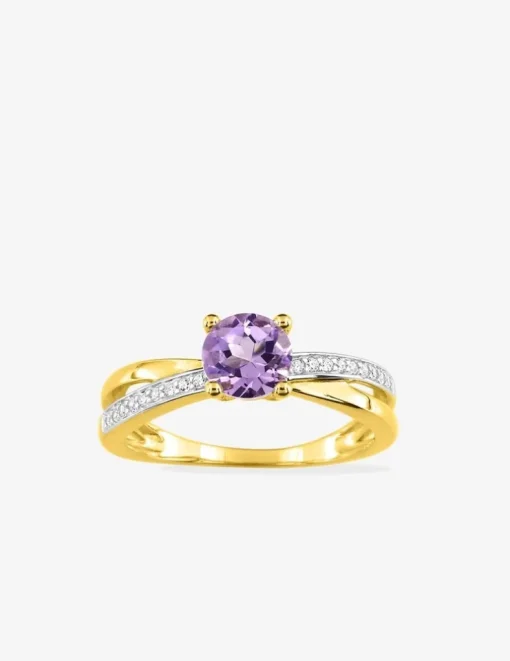 Bague or jaune 375‰, améthyste, oxyde de zirconium SO OR