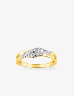 Bague or jaune 375‰ et brins oxydes de zirconium sur rhodium SO OR