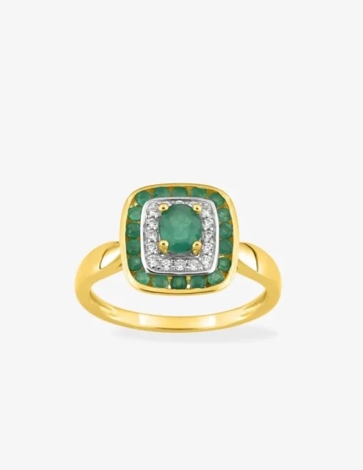 Bague or jaune 375‰, émeraudes, oxyde de zirconium SO OR