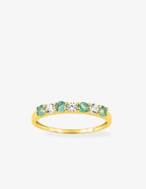 Bague or jaune 375‰, émeraudes, oxydes de zirconium SO OR