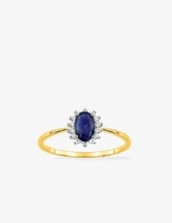 Bague or jaune 375‰, saphir et oxyde de zirconium SO OR