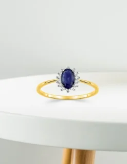 Bague or jaune 375‰, saphir et oxyde de zirconium SO OR