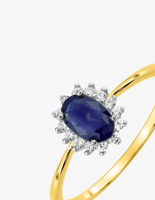 Bague or jaune 375‰, saphir et oxyde de zirconium SO OR