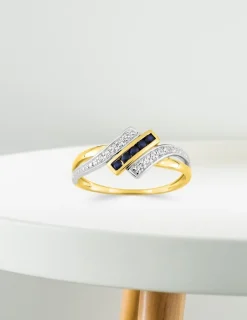 Bague or jaune 375‰, saphir et oxyde de zirconium SO OR