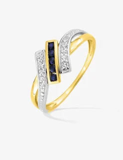Bague or jaune 375‰, saphir et oxyde de zirconium SO OR