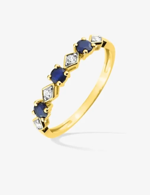 Bague or jaune 375‰, saphirs et oxydes de zirconium SO OR