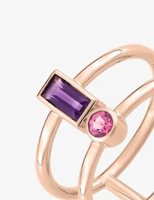 Bague or rose 750 ‰ améthyste tourmaline rose SO OR