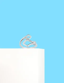Bague ouverte en argent 925 ‰ rhodié, oxydes de zirconium SO OR