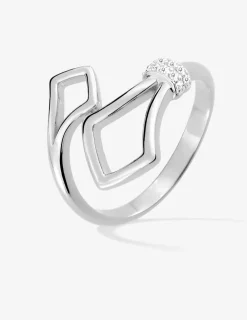 Bague ouverte en argent 925 ‰ rhodié, oxydes de zirconium SO OR