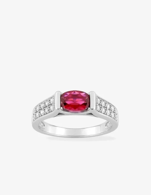 Bague oxyde de zirconium rouge et pavage oxydes blancs argent 925‰ rhodié SO OR