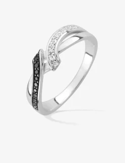 Bague oxydes de zirconium blancs et noirs en argent 925‰ rhodié SO OR