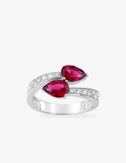 Bague oxydes de zirconium rouges poire argent 925‰ rhodié SO OR