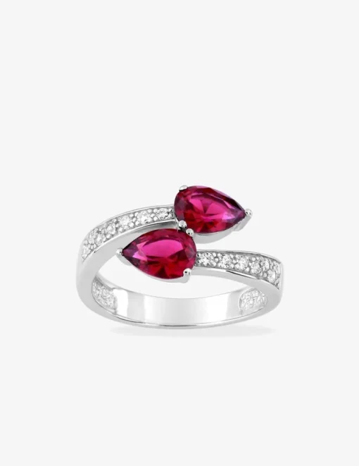 Bague oxydes de zirconium rouges poire argent 925‰ rhodié SO OR