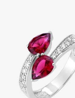 Bague oxydes de zirconium rouges poire argent 925‰ rhodié SO OR