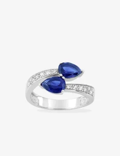 Bague oxydes de zirconium bleus poire argent 925‰ rhodié SO OR