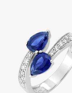 Bague oxydes de zirconium bleus poire argent 925‰ rhodié SO OR