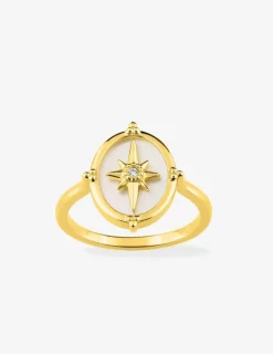 Bague plaqué or, nacre et oxyde de zirconium SO OR