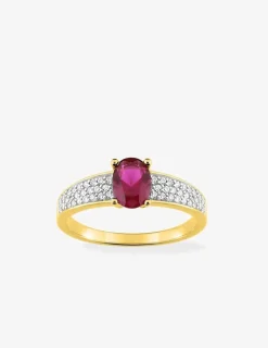 Bague plaqué or, oxyde de zirconium rouge et pavage oxydes blancs SO OR