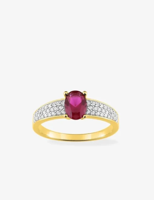 Bague plaqué or, oxyde de zirconium rouge et pavage oxydes blancs SO OR