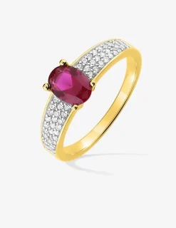 Bague plaqué or, oxyde de zirconium rouge et pavage oxydes blancs SO OR