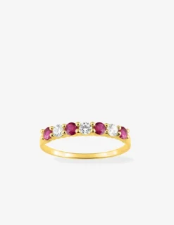 Bague plaqué or, oxydes de zirconium blancs et rouges sertis griffes SO OR